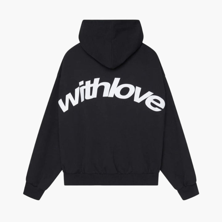 Unisex oversized hoodie with hood, long sleeves and graphic back print