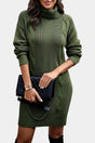 Women's textured cable knit turtleneck sweater dress with long sleeves