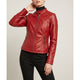 Women's fitted leather jacket with stand collar and zip pockets