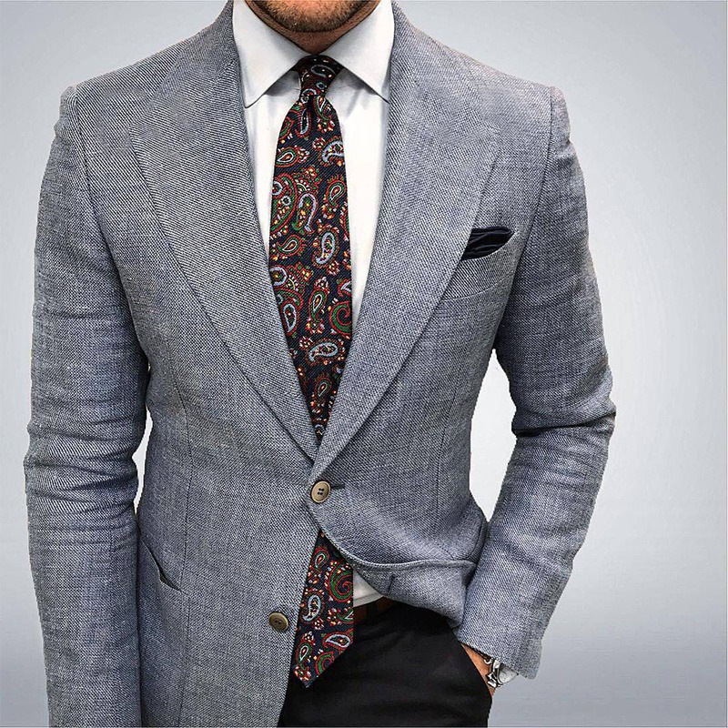 Men's textured tailored blazer with notched lapels and button front