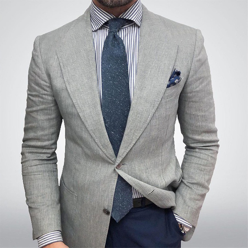 Men's textured tailored blazer with notched lapels and button front