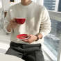 Men's ribbed crew neck sweater with long sleeves and relaxed fit