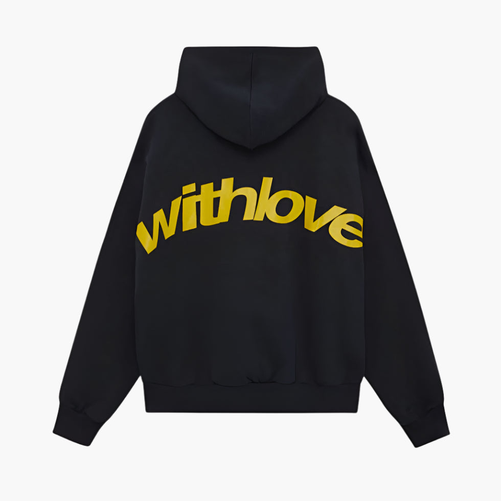 Unisex oversized hoodie with hood, long sleeves and graphic back print