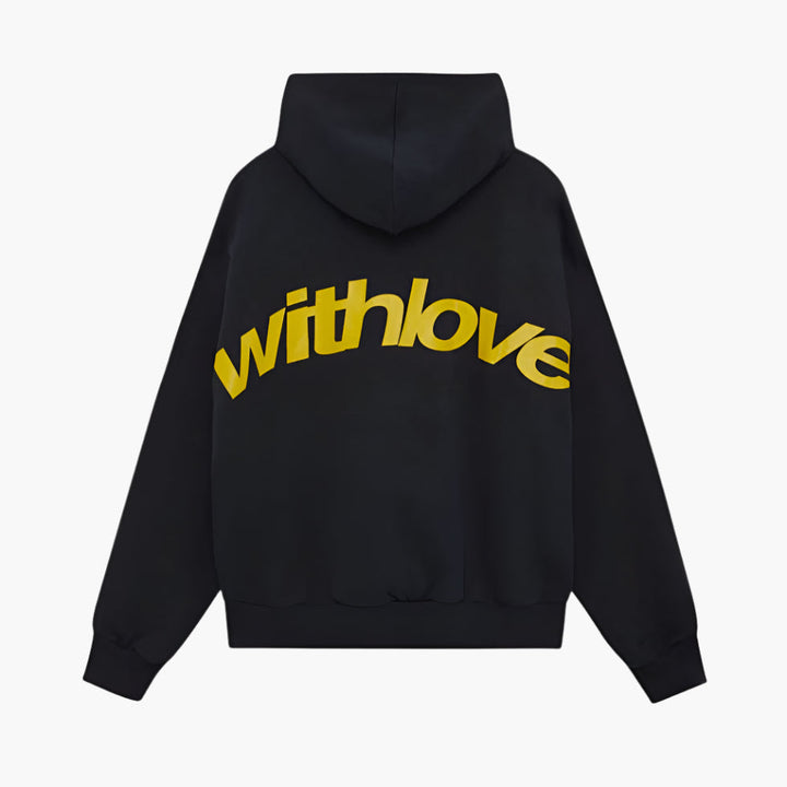 Unisex oversized hoodie with hood, long sleeves and graphic back print