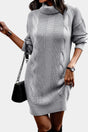 Women's textured cable knit turtleneck sweater dress with long sleeves
