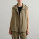Women's hooded utility vest with zip front and side pockets