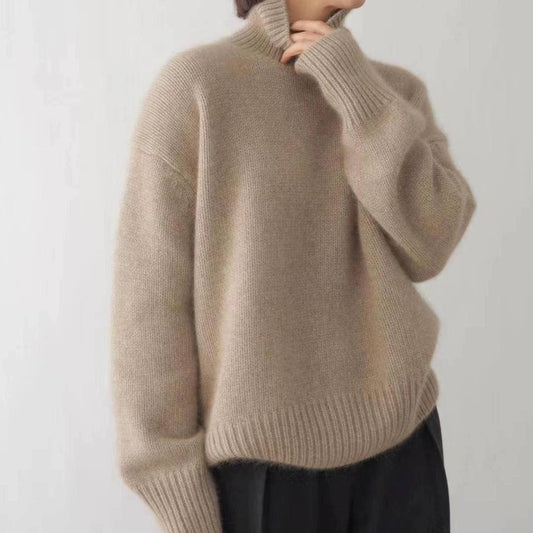 Women's long-sleeve turtleneck sweater with ribbed cuffs and hem
