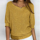 Women's lightweight knit sweater with scoop neckline and three-quarter sleeves