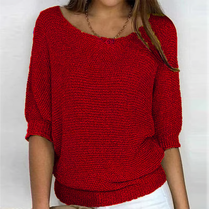 Women's lightweight knit sweater with scoop neckline and three-quarter sleeves