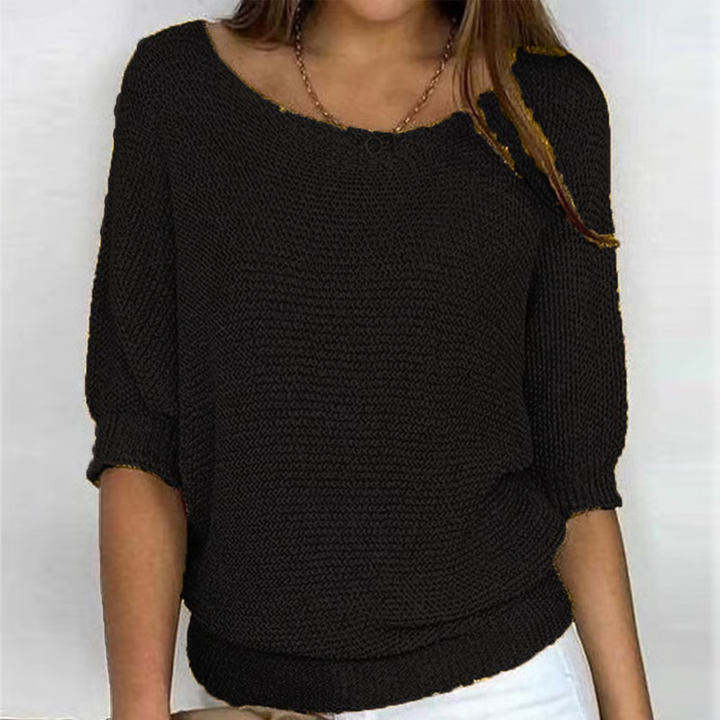 Women's lightweight knit sweater with scoop neckline and three-quarter sleeves