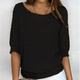 Women's lightweight knit sweater with scoop neckline and three-quarter sleeves
