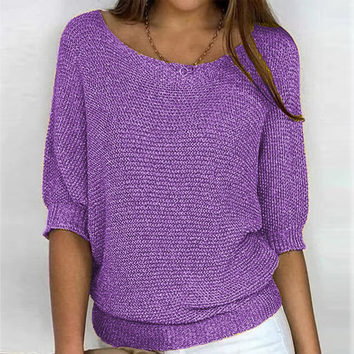 Women's lightweight knit sweater with scoop neckline and three-quarter sleeves