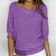 Women's lightweight knit sweater with scoop neckline and three-quarter sleeves