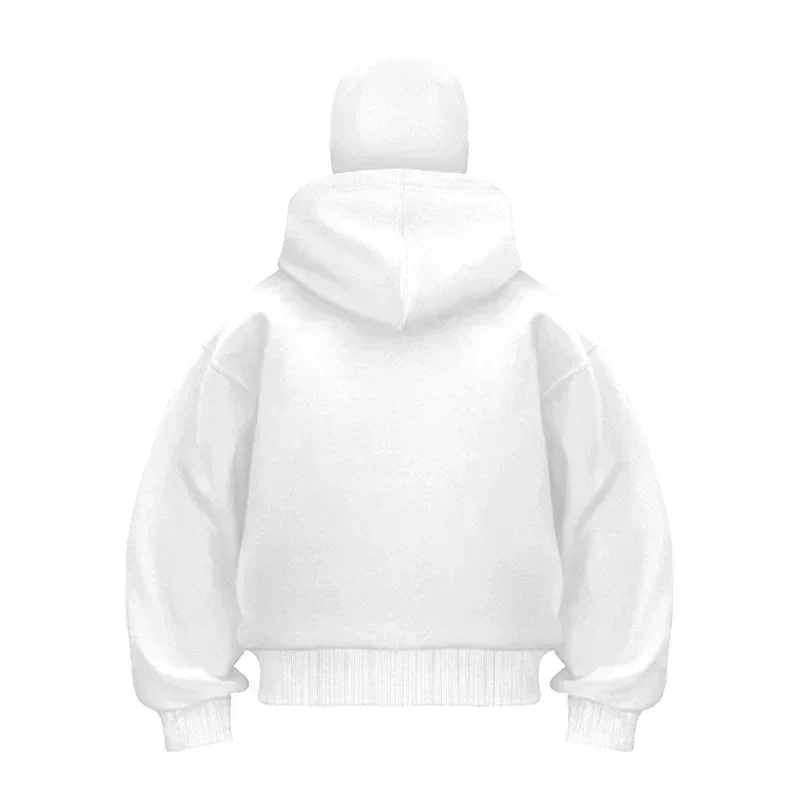 Unisex hooded zip hoodie with integrated face cover and kangaroo pocket