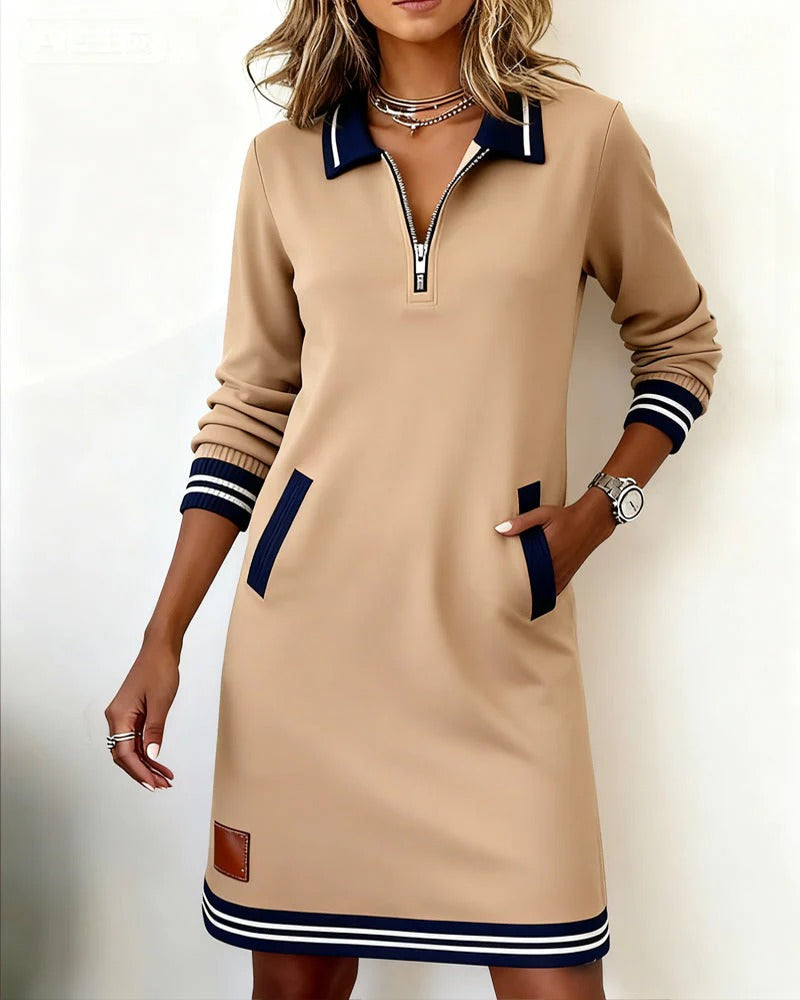 Thalia - Zip Collar Sweatshirt Dress