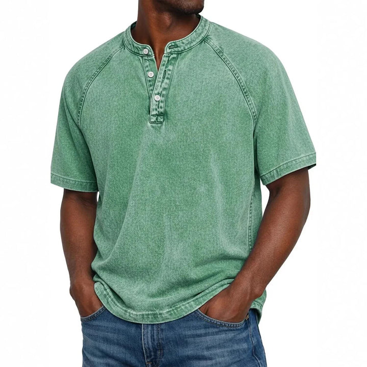 Women's Henley Top — Vintage Washed Button-Placket Everyday Top