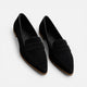 Women's pointed toe penny loafers with low heels and brushed finish