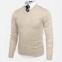Men's solid V-neck knit sweater with long sleeves and ribbed trims