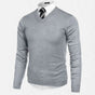 Men's solid V-neck knit sweater with long sleeves and ribbed trims
