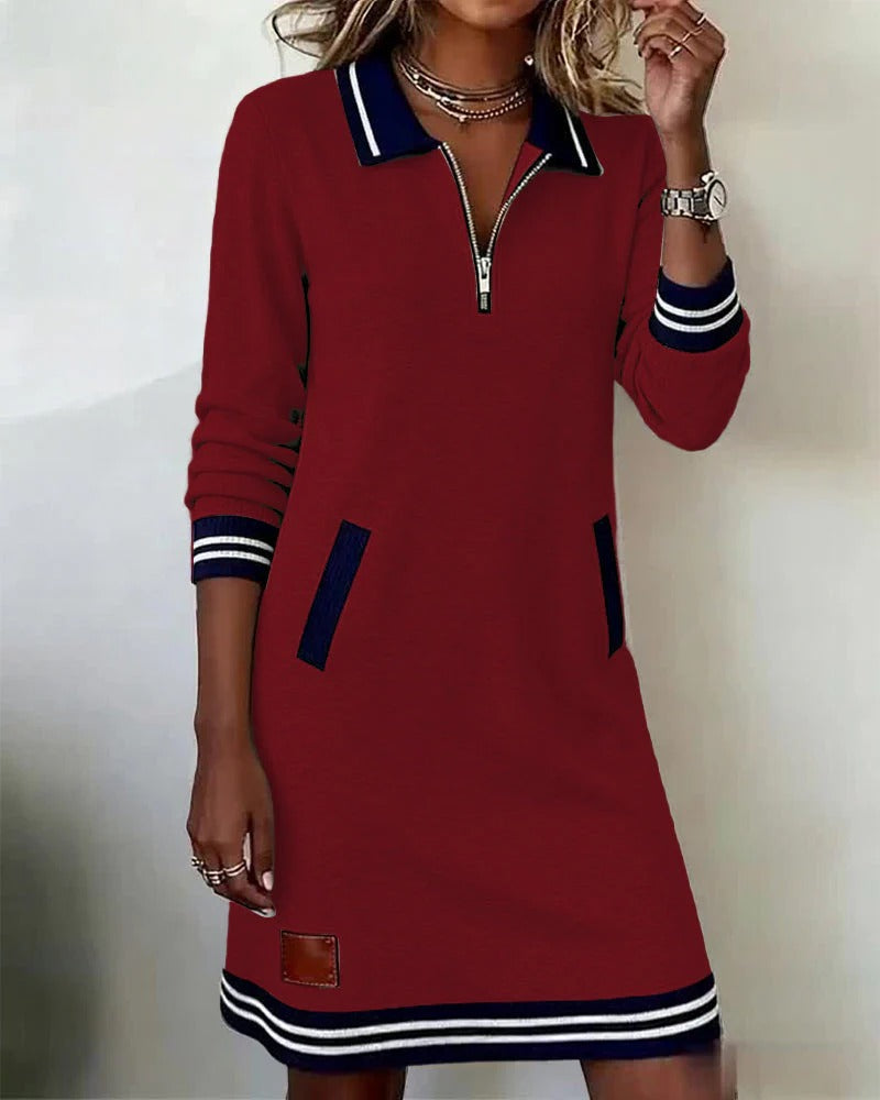 Thalia - Zip Collar Sweatshirt Dress