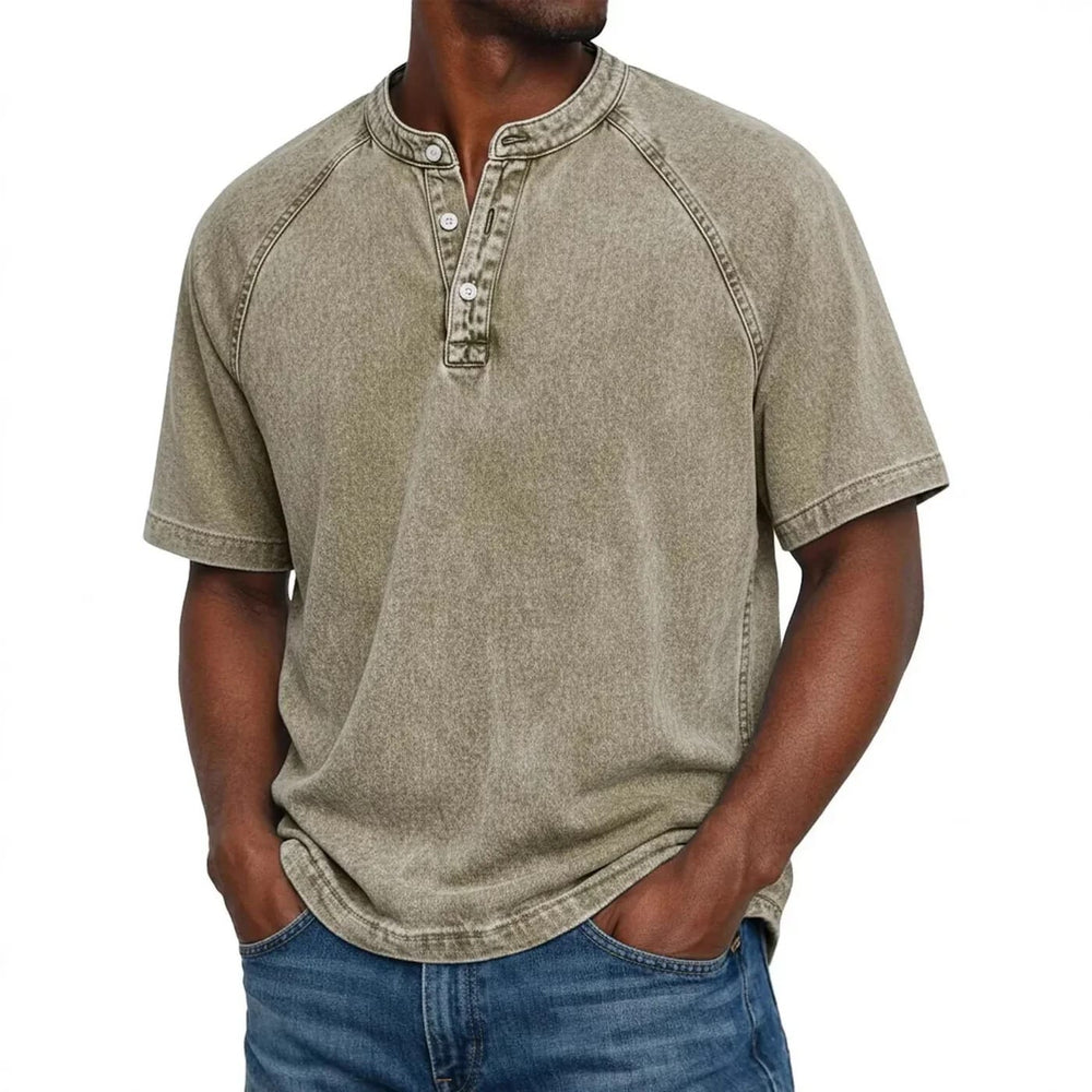 Women's Henley Top — Vintage Washed Button-Placket Everyday Top