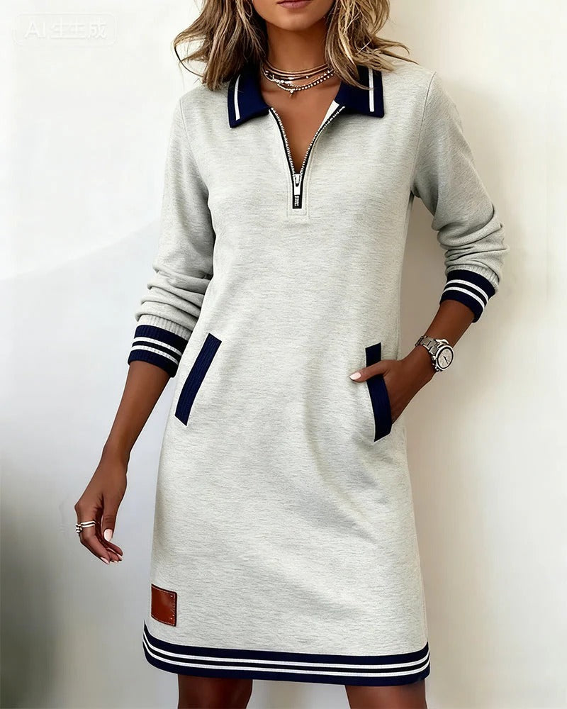 Thalia - Zip Collar Sweatshirt Dress