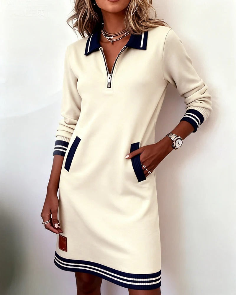 Thalia - Zip Collar Sweatshirt Dress