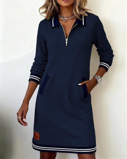 Thalia - Zip Collar Sweatshirt Dress