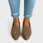 Women's pointed-toe slip-on loafers with vamp straps and low heels