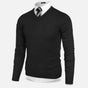 Men's solid V-neck knit sweater with long sleeves and ribbed trims