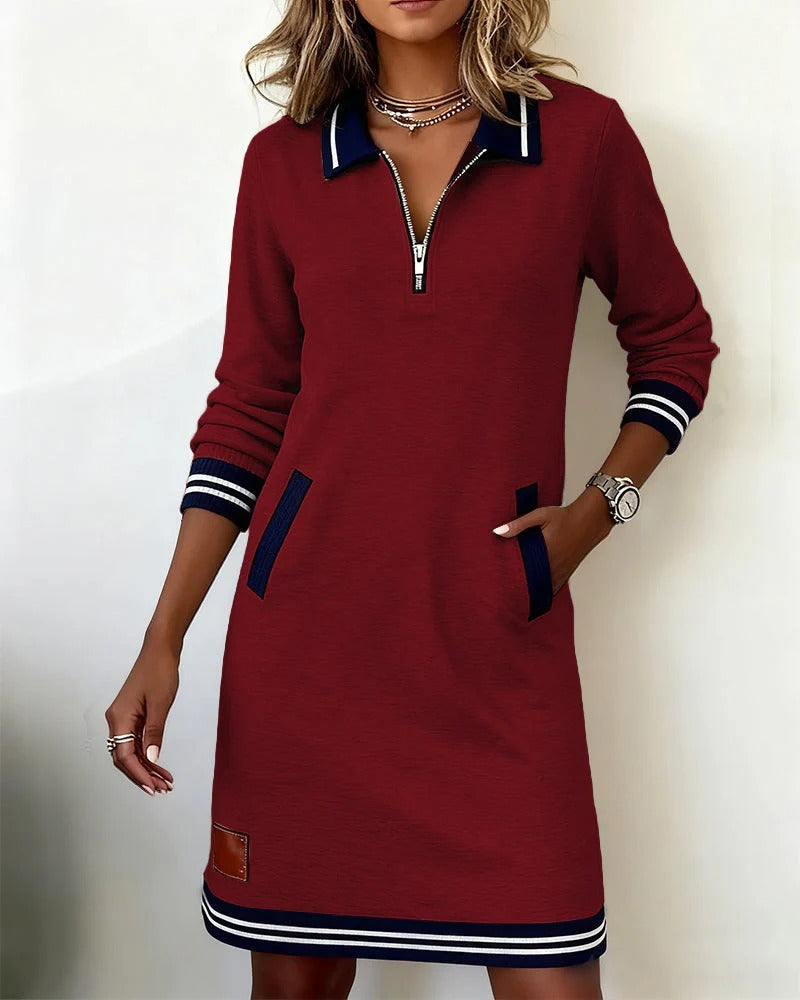 Thalia - Zip Collar Sweatshirt Dress