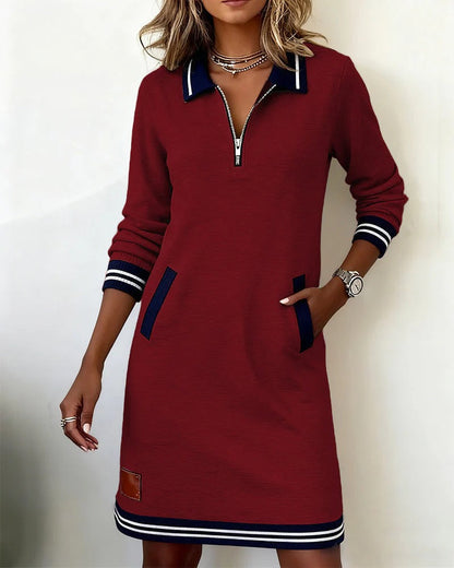 Thalia - Zip Collar Sweatshirt Dress