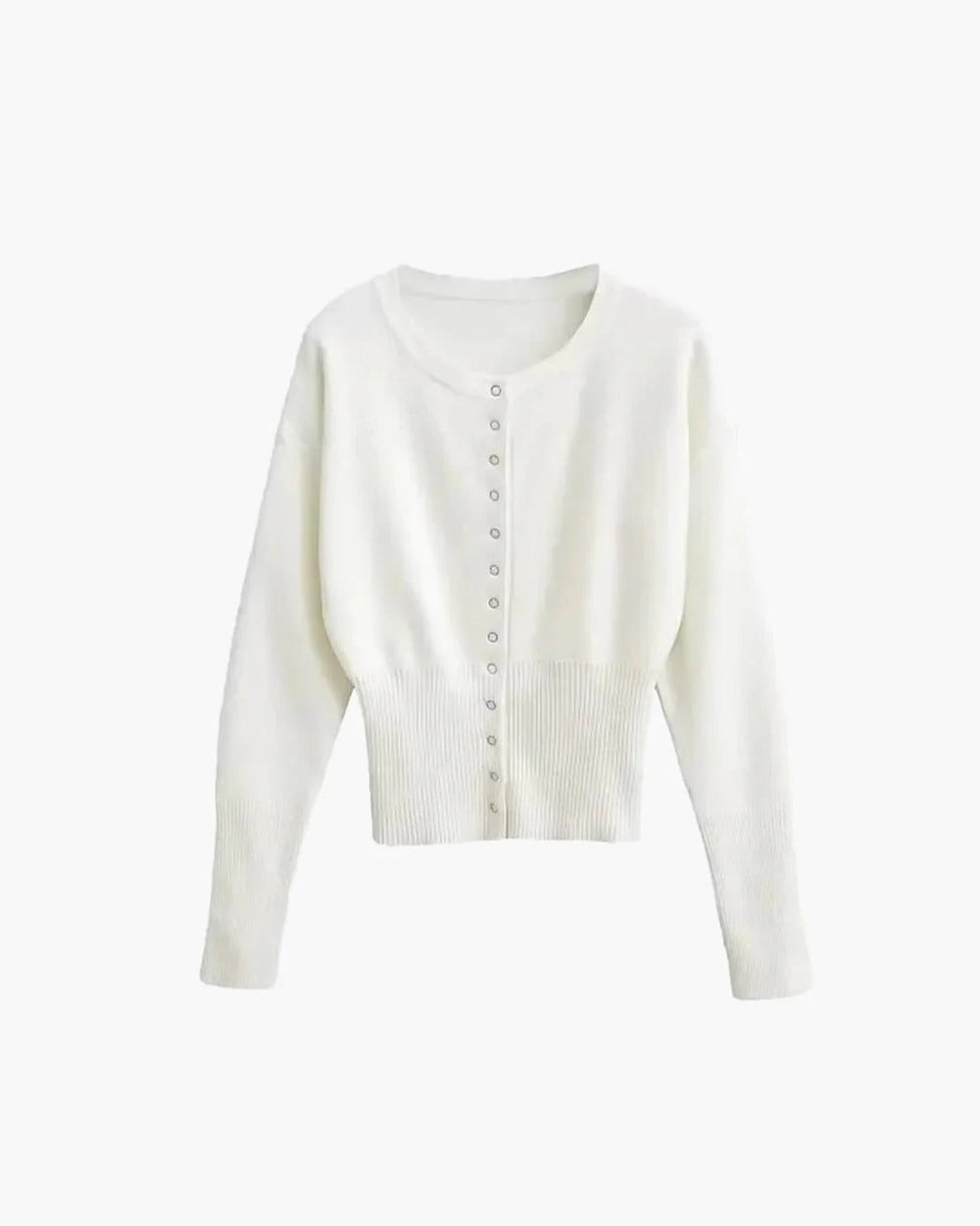 Women's cropped ribbed cardigan with long sleeves and button front