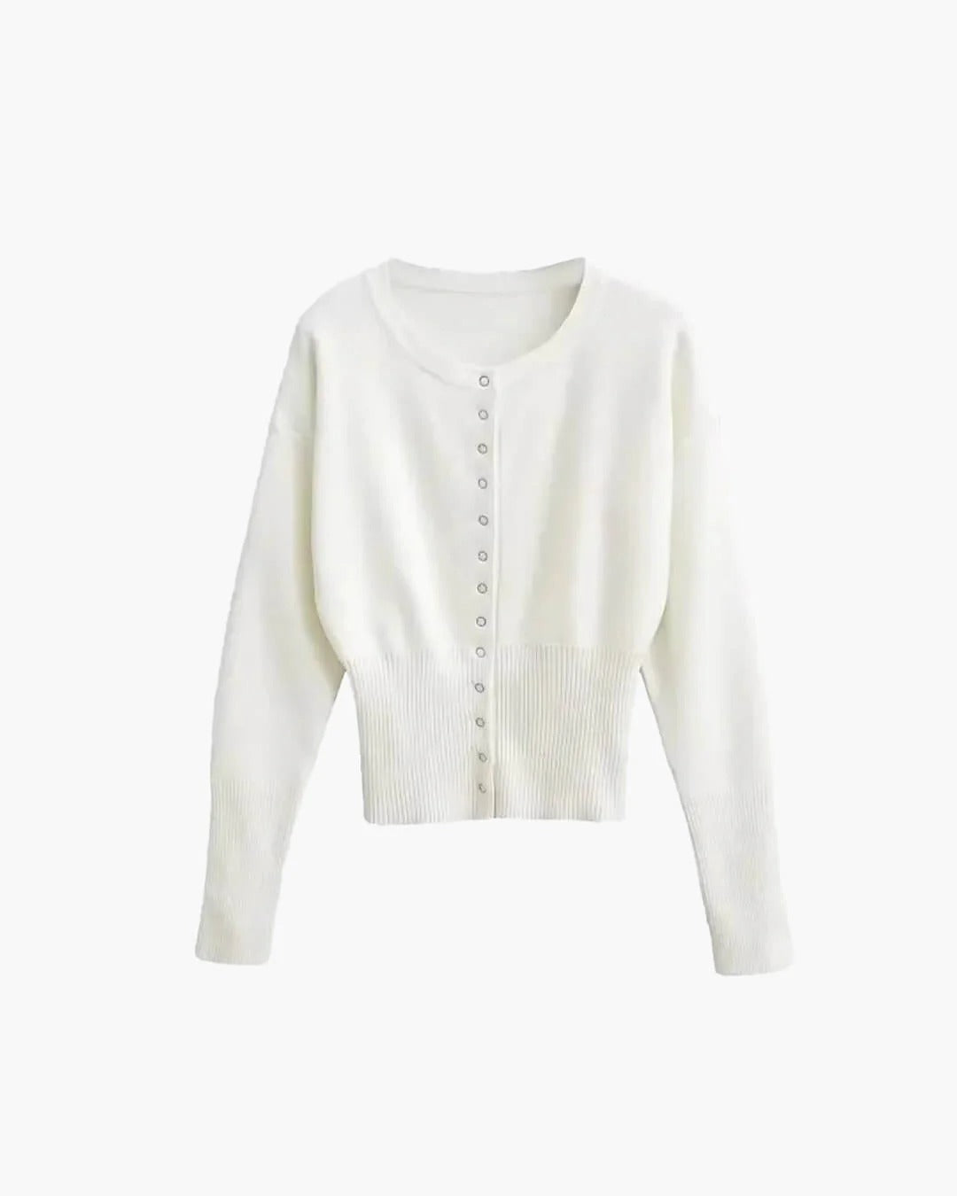 Women's cropped ribbed cardigan with long sleeves and button front