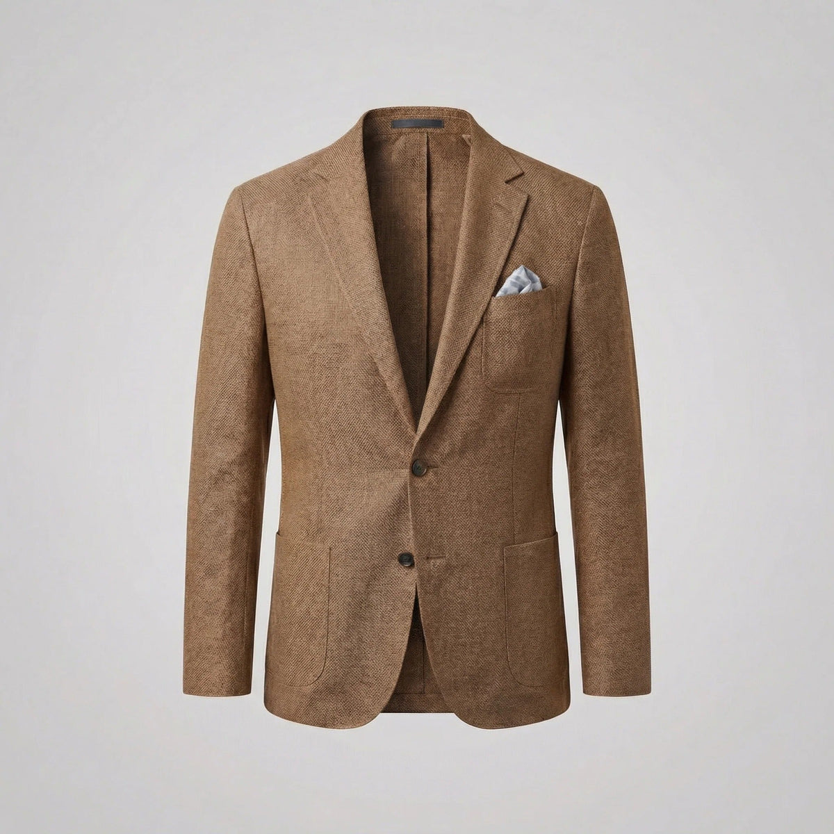 Men's textured blazer jacket with notched lapels, long sleeves and front pockets