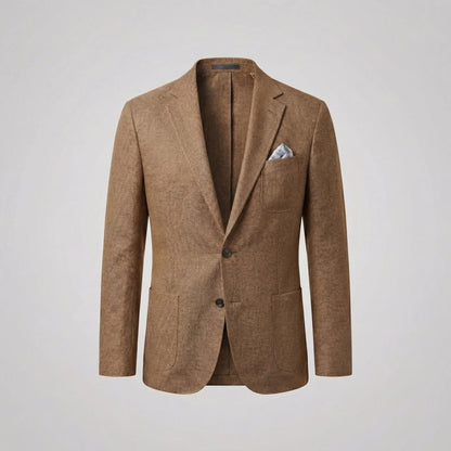 Men's textured blazer jacket with notched lapels, long sleeves and front pockets