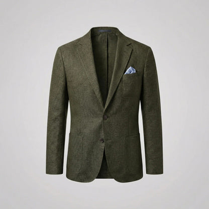 Men's textured blazer jacket with notched lapels, long sleeves and front pockets