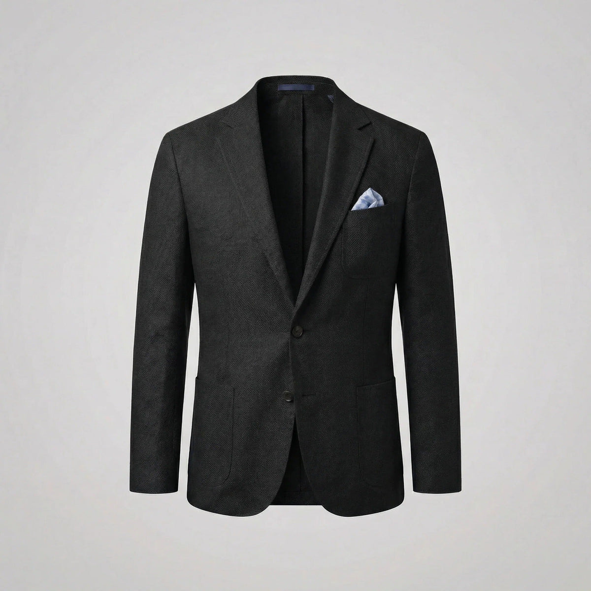 Men's textured blazer jacket with notched lapels, long sleeves and front pockets