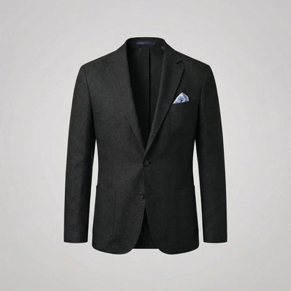 Men's textured blazer jacket with notched lapels, long sleeves and front pockets