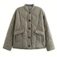 Women's quilted jacket with leopard-print cuffs, stand collar and patch pockets