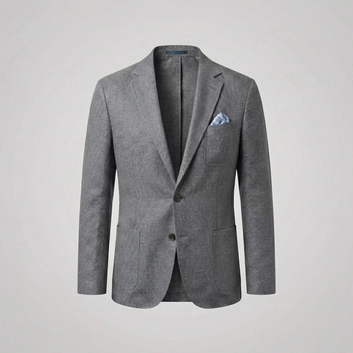 Men's textured blazer jacket with notched lapels, long sleeves and front pockets