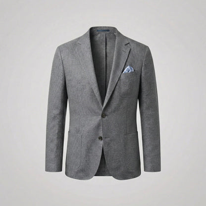 Men's textured blazer jacket with notched lapels, long sleeves and front pockets