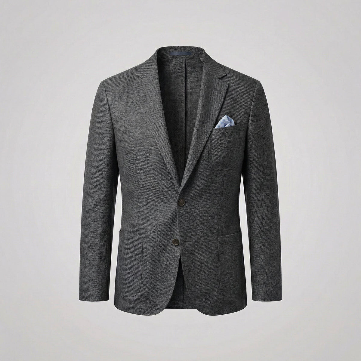 Men's textured blazer jacket with notched lapels, long sleeves and front pockets
