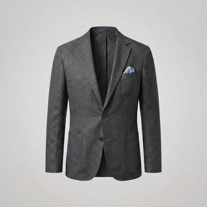Men's textured blazer jacket with notched lapels, long sleeves and front pockets
