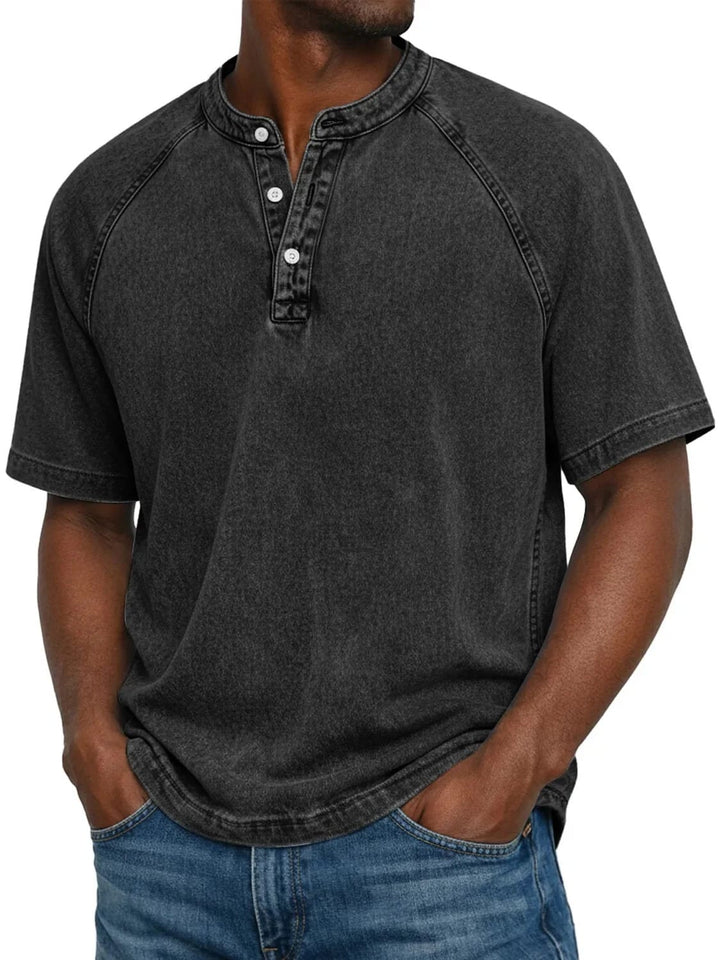 Women's Henley Top — Vintage Washed Button-Placket Everyday Top