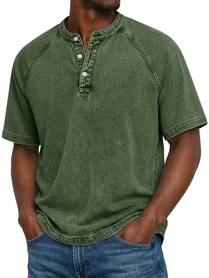 Women's Henley Top — Vintage Washed Button-Placket Everyday Top