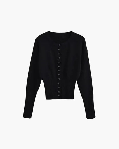 Women's cropped ribbed cardigan with long sleeves and button front