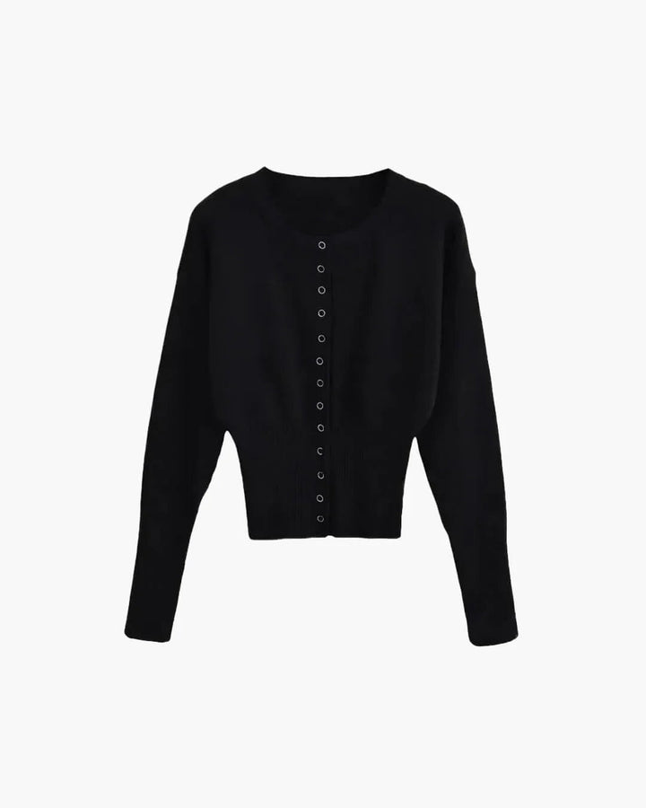 Women's cropped ribbed cardigan with long sleeves and button front
