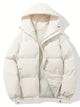 Women's hooded puffer jacket with long sleeves and zip front