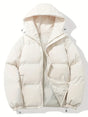 Women's hooded puffer jacket with long sleeves and zip front
